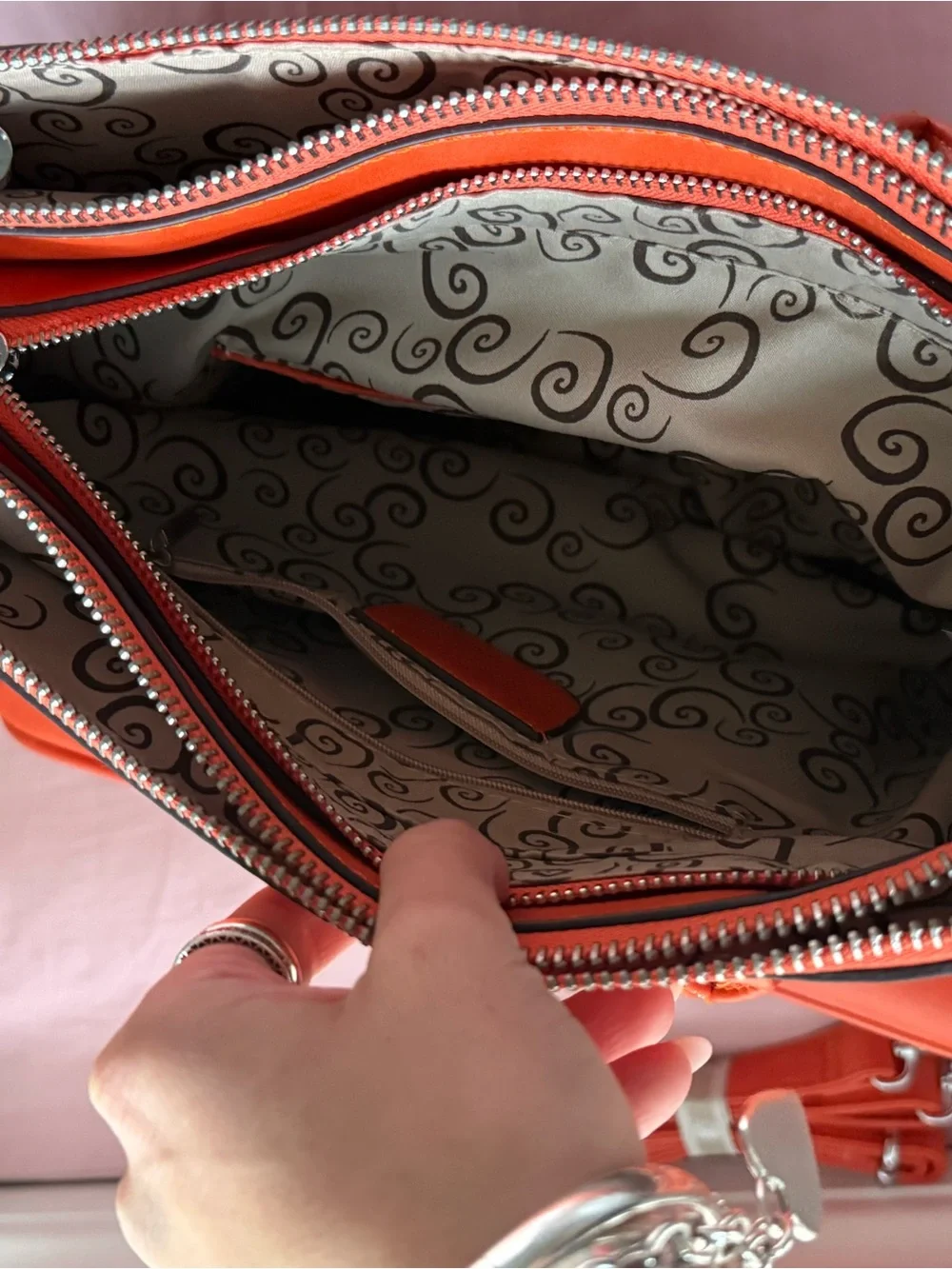 Orange Leather Tote Handbag - Stylish Everyday Carry w extra strap